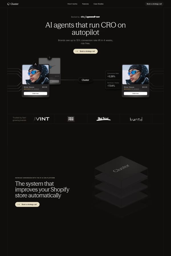 Cluster — landing website screenshot