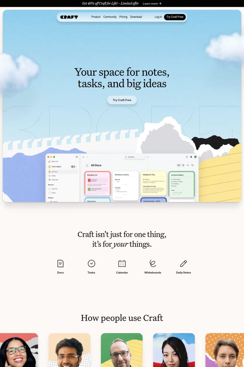 Craft — screenshot of a landing page