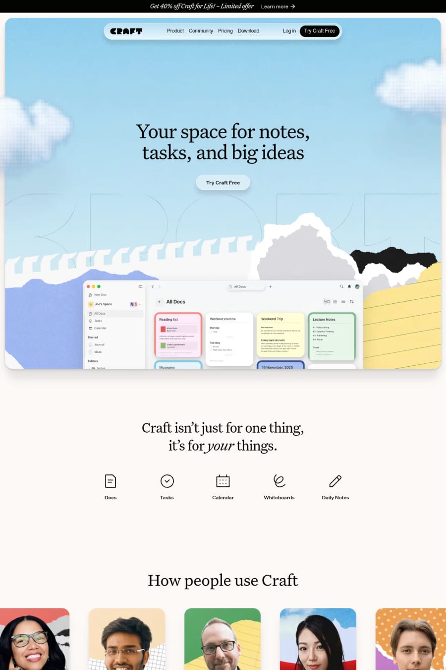 Craft — landing website screenshot