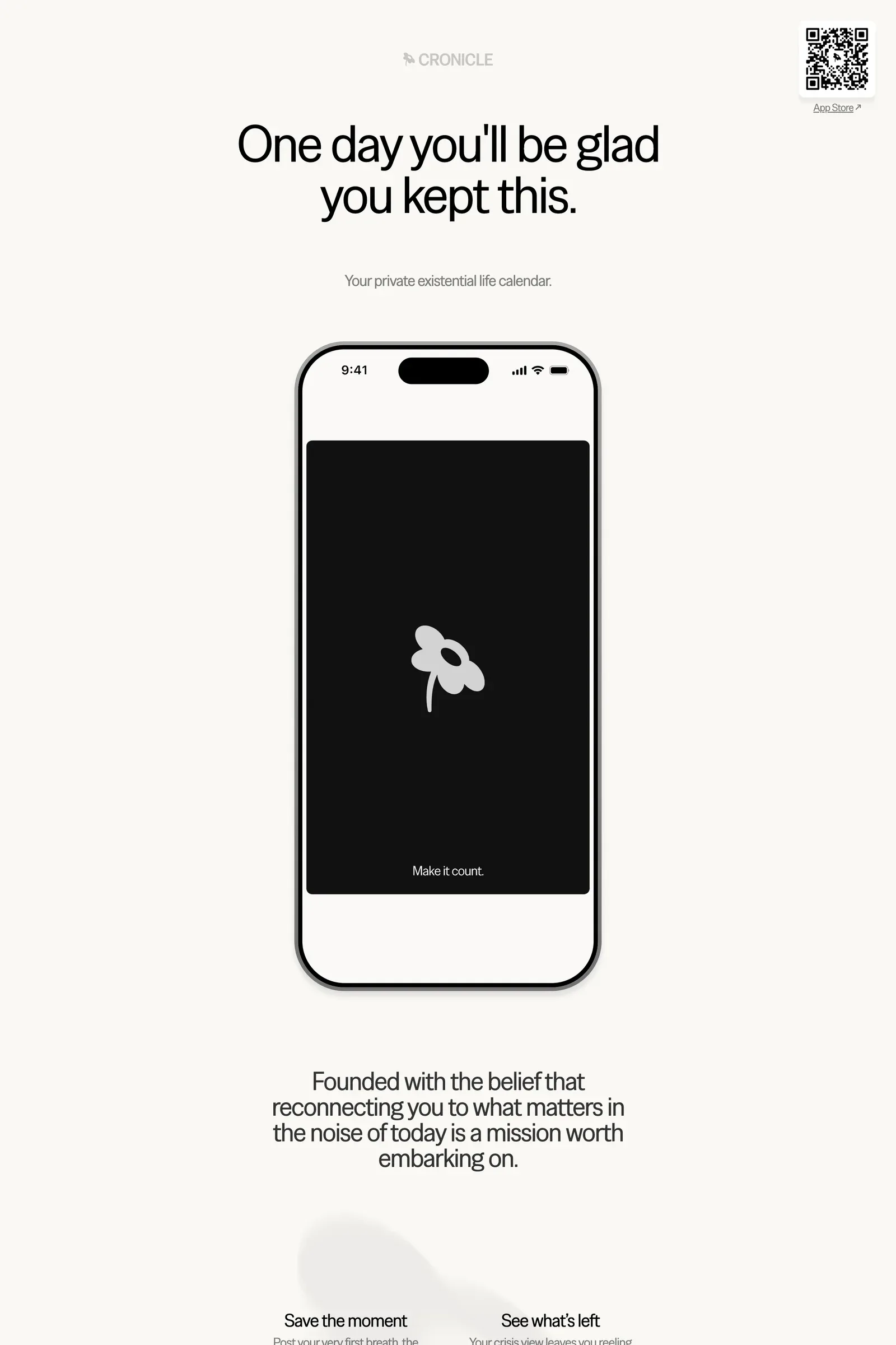 Cronicle — screenshot of a minimal, typographic writing landing page in black and white