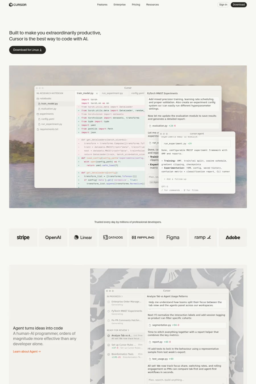 Cursor — screenshot of a minimal AI landing page in white and light grey