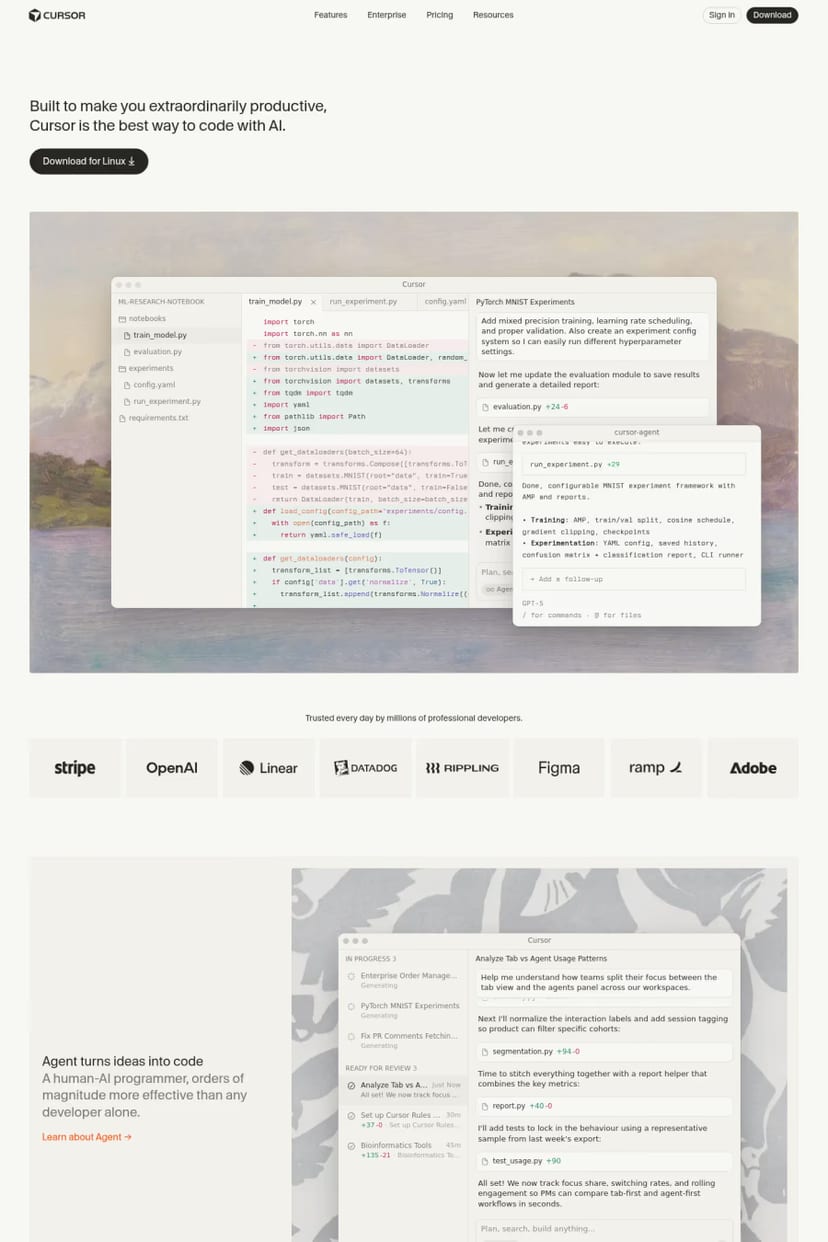 Cursor — screenshot of a landing page