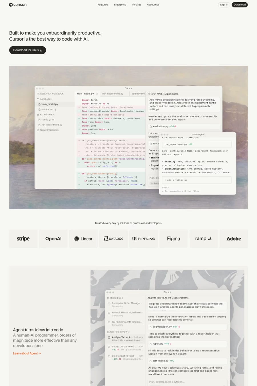 Cursor — screenshot of a minimal AI landing page in white and light grey