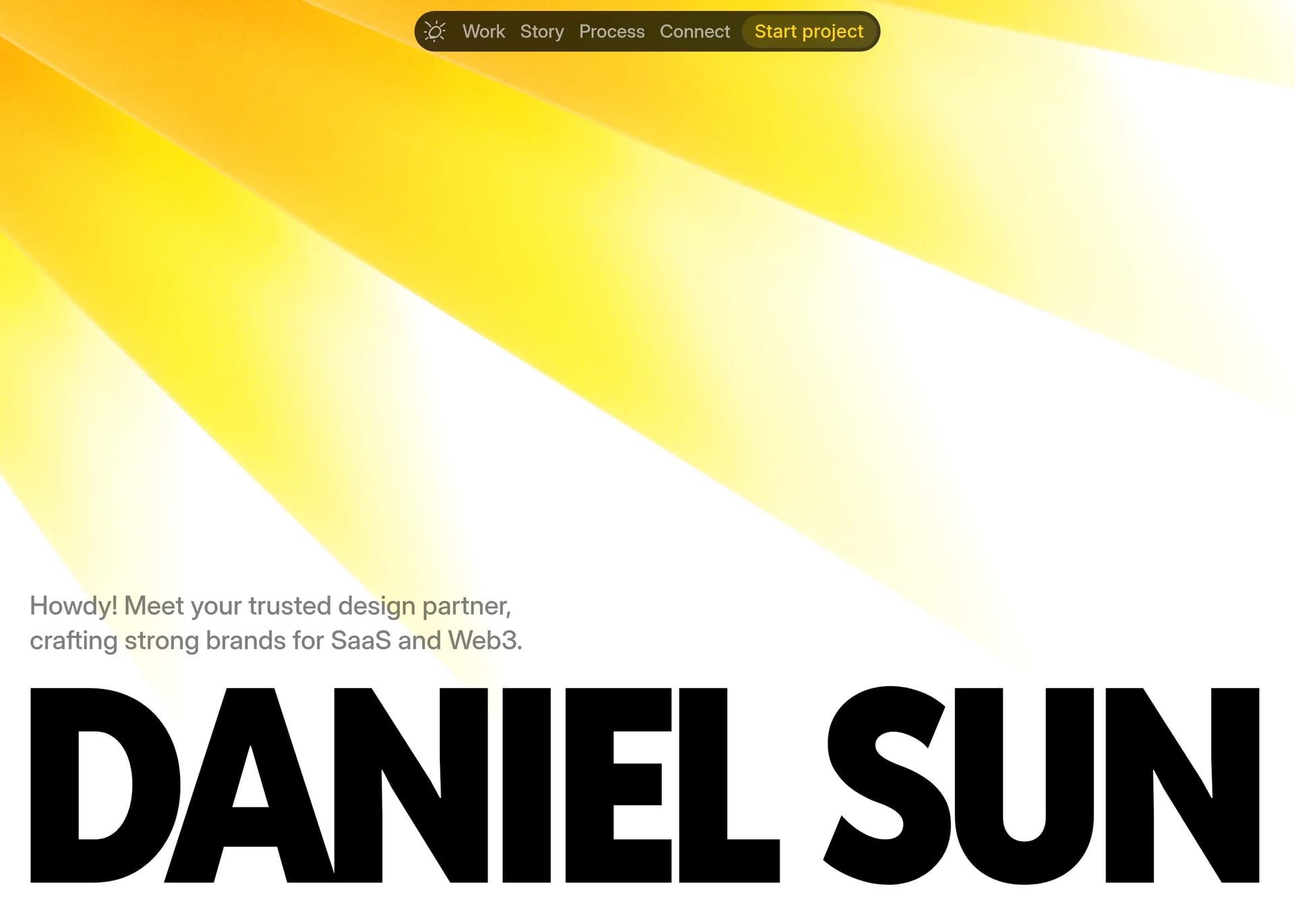 Daniel Sun — screenshot of a hand-drawn design portfolio site in orange and yellow
