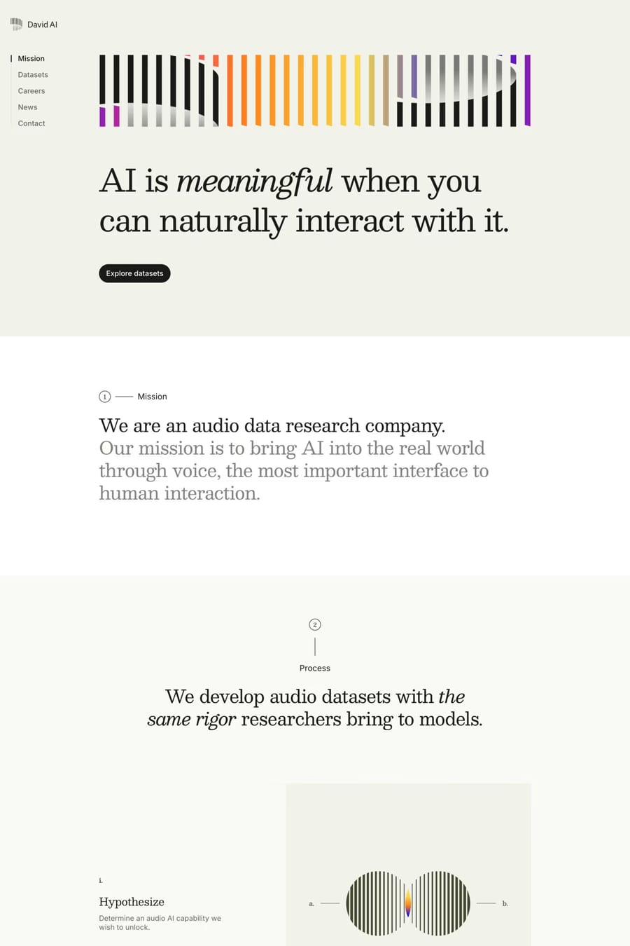 David AI — screenshot of a clean, techy AI landing page in white and dark grey