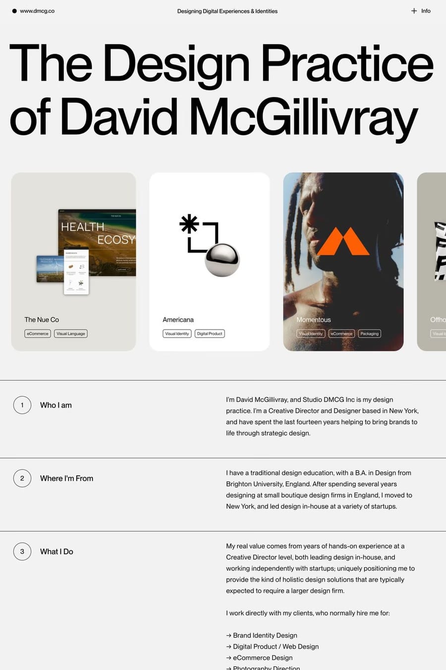 David McGillivray — portfolio website screenshot