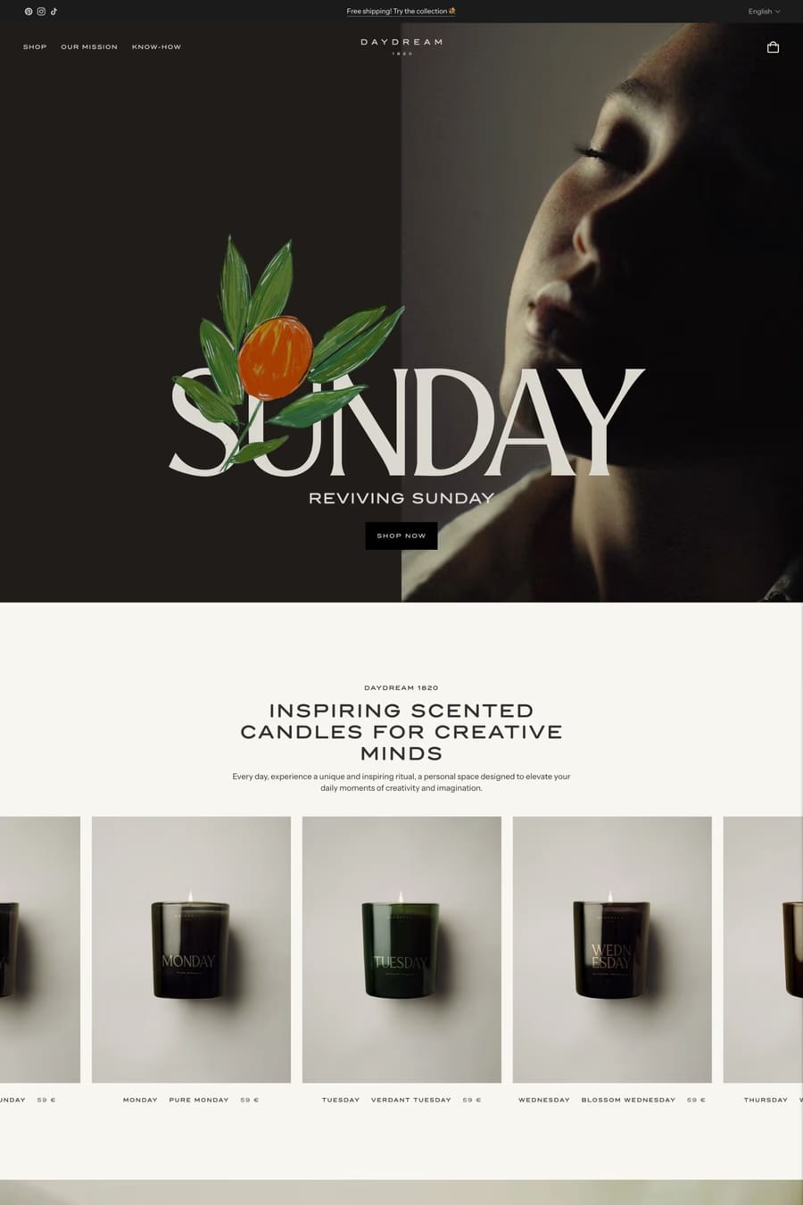 Daydream 1820 — shop website screenshot