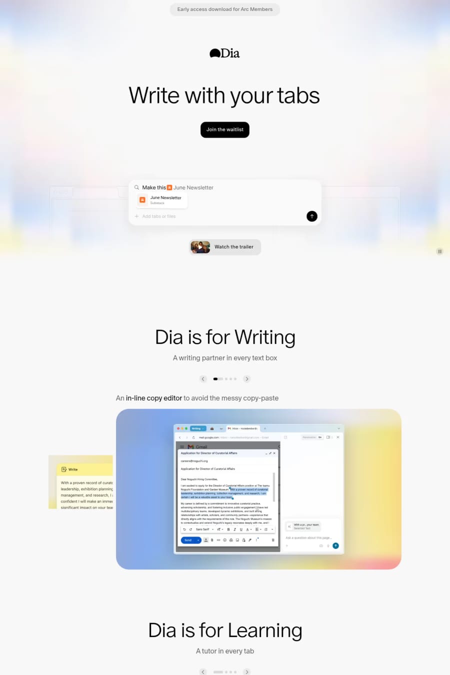 Dia — landing website screenshot