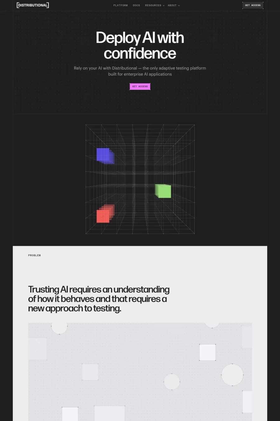 Distributional — screenshot of an isometric, neon AI landing page in black and light grey