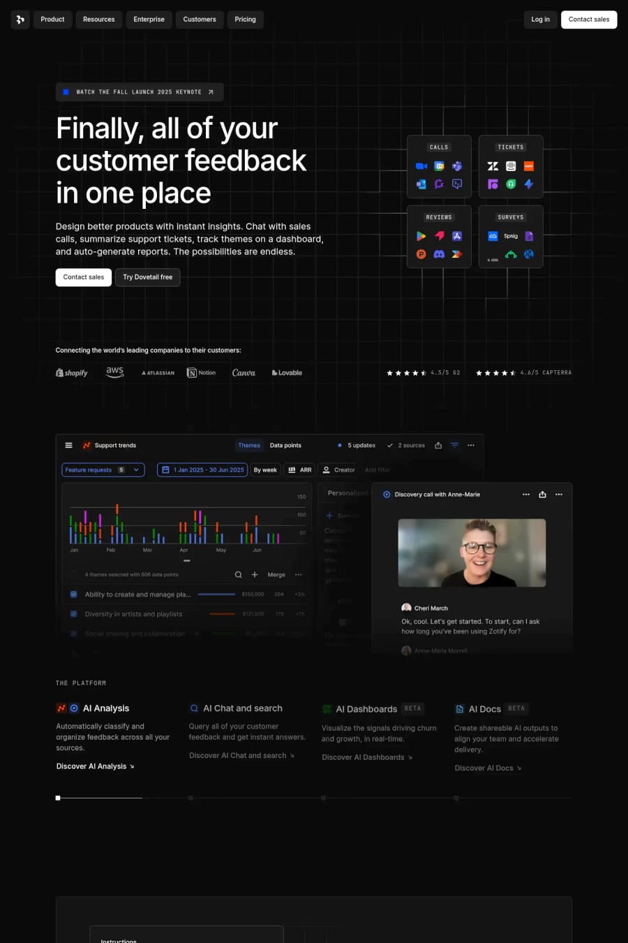 Dovetail — landing website screenshot