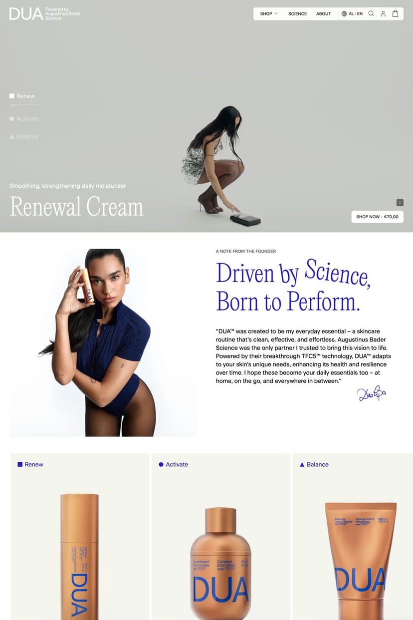 DUA™ — screenshot of an online shop