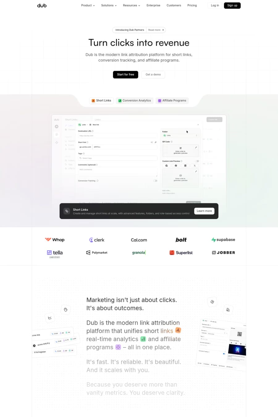 Dub — screenshot of a clean, bright marketing landing page in white and light grey