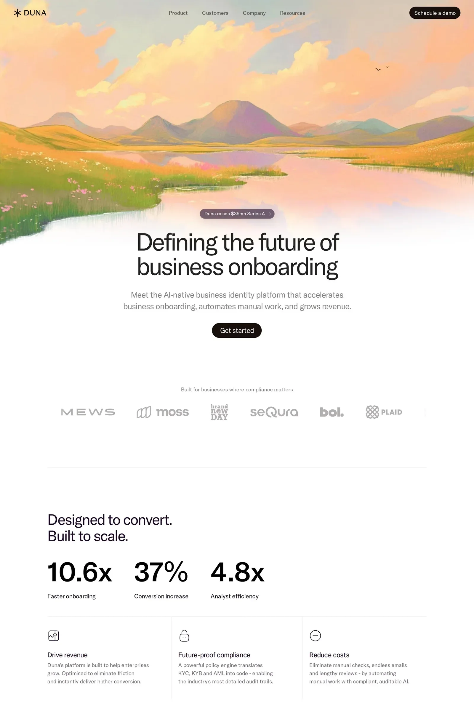 Duna — screenshot of a minimal business landing page in white and light grey
