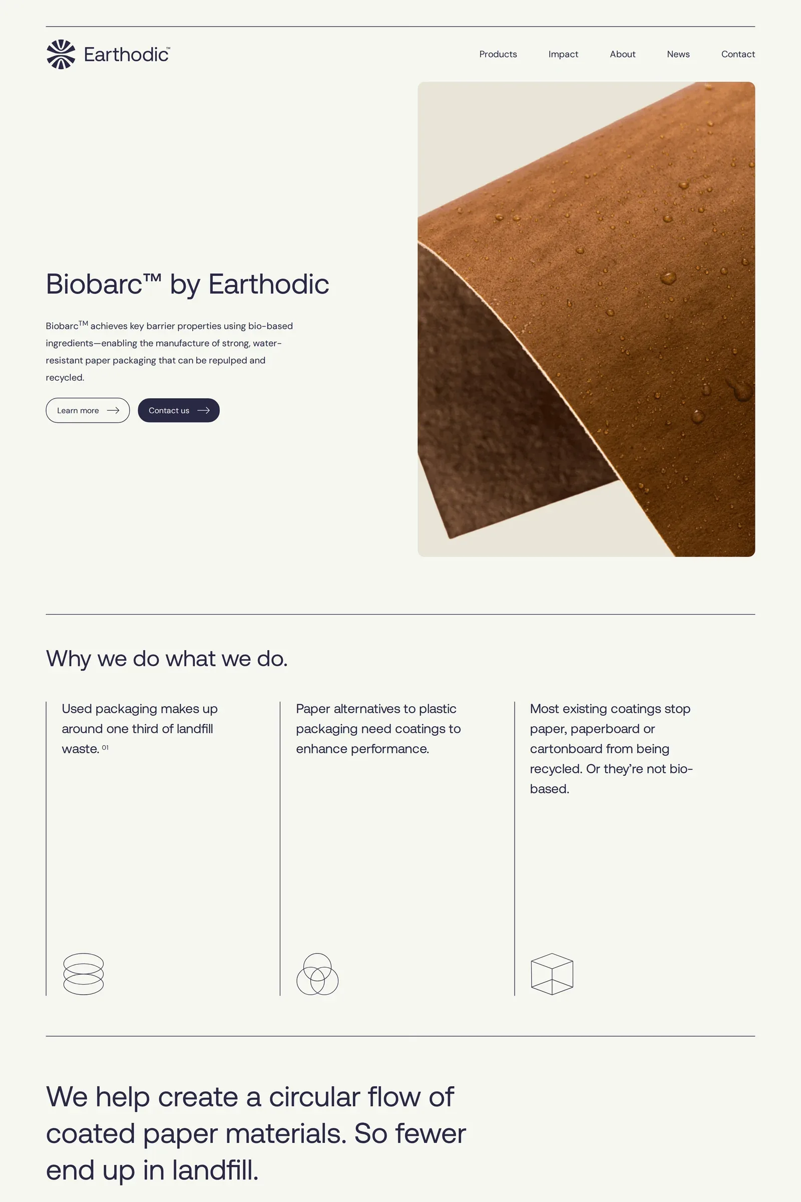 Earthodic — screenshot of a minimal, neutral climate landing page in cream and dark blue