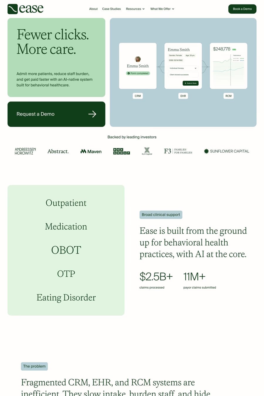 Ease Health — landing website screenshot