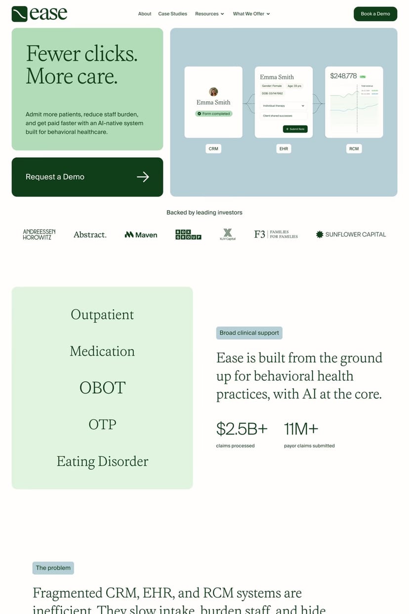Ease Health — screenshot of a landing page