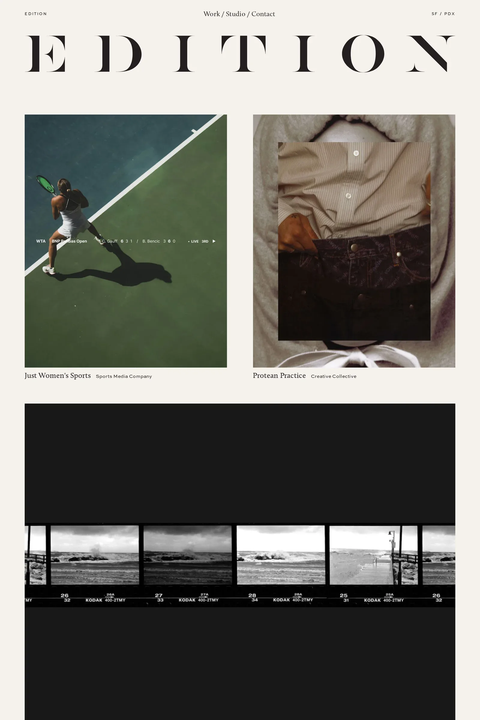 Edition — screenshot of a clean, editorial design agency site in cream