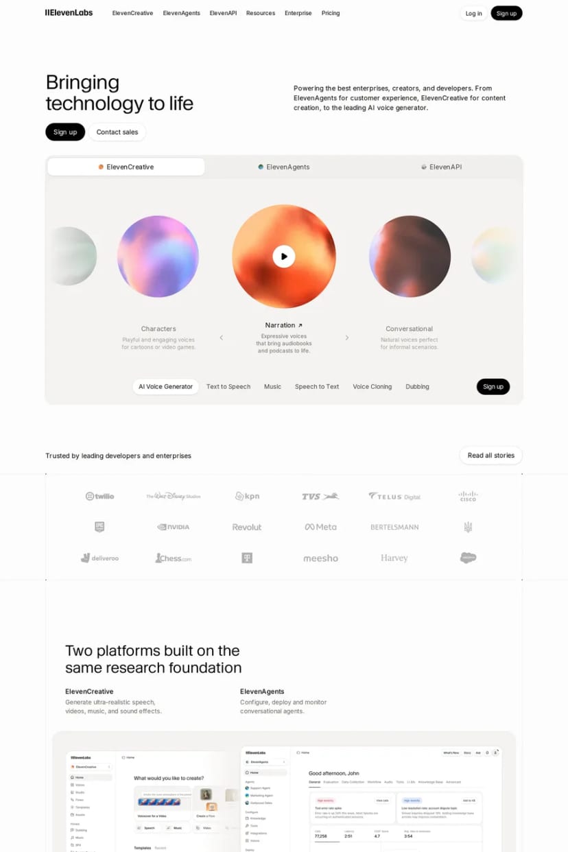 ElevenLabs — screenshot of a landing page