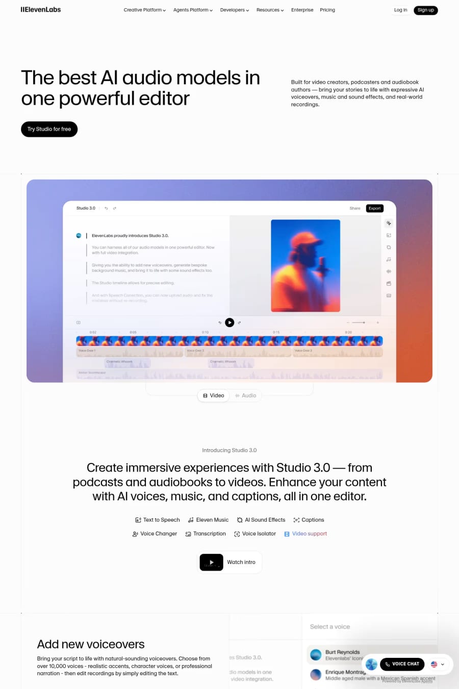ElevenLabs Studio — landing website screenshot