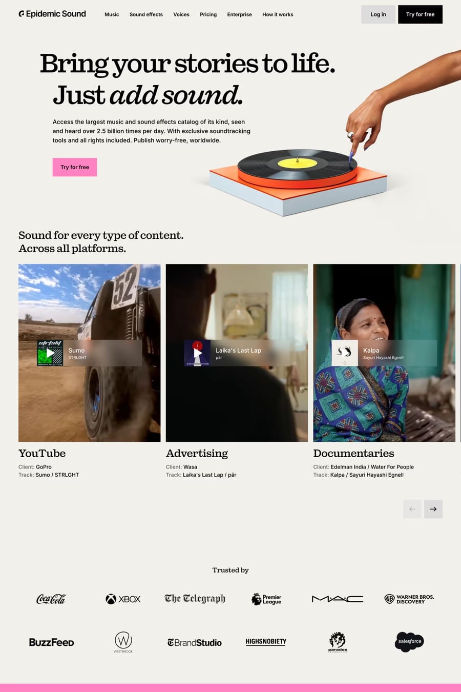 Epidemic Sound — landing website screenshot