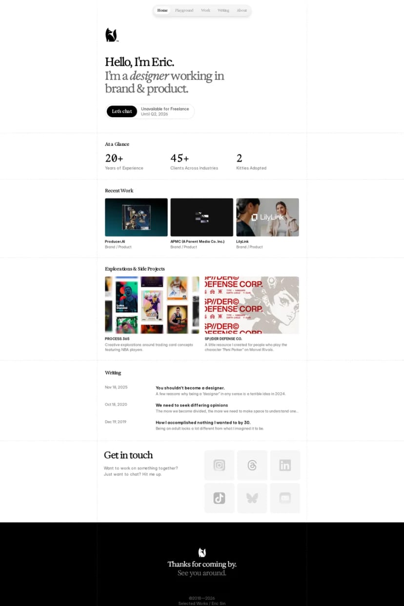 Eric Sin — screenshot of a portfolio site