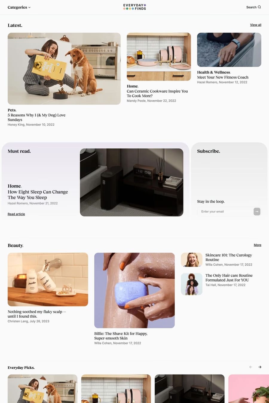 Everyday Finds — blog website screenshot