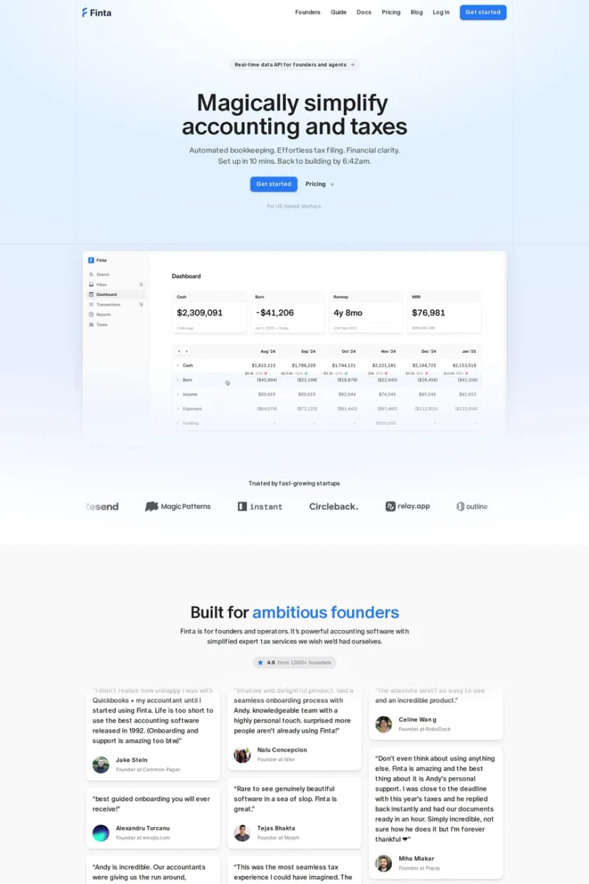 Finta — screenshot of a landing page