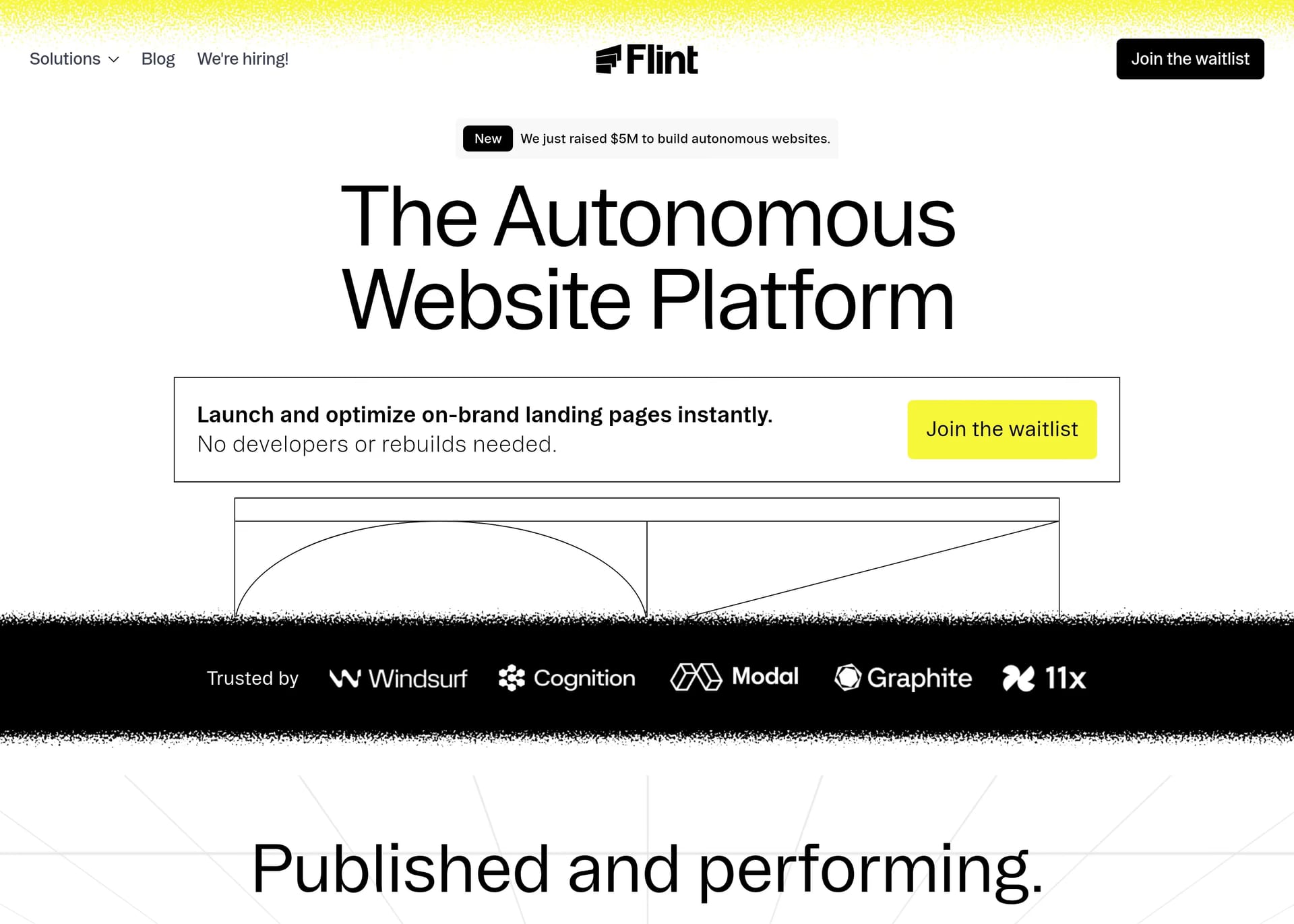 Flint — screenshot of a techy, clean AI landing page in black and white
