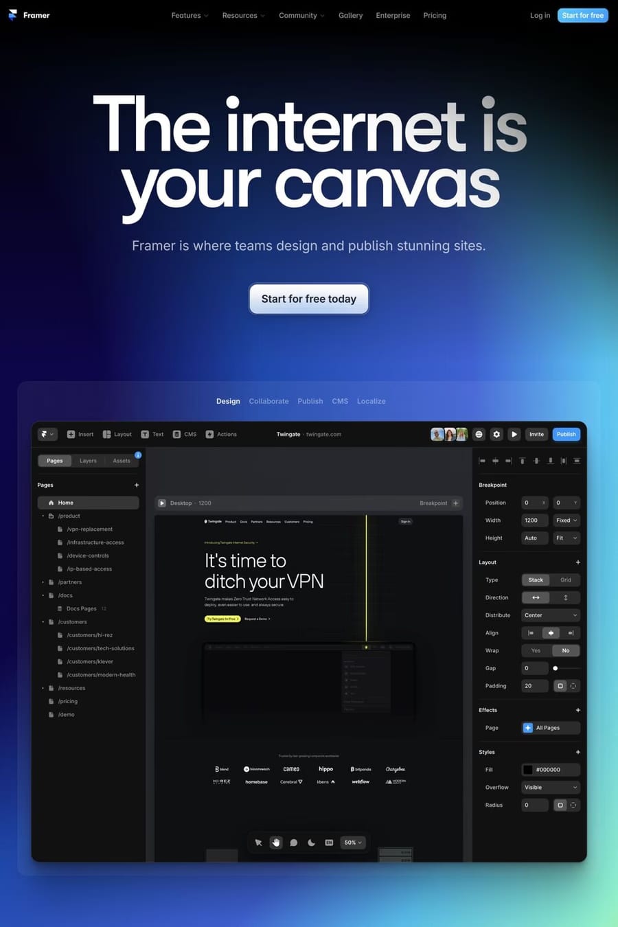 Framer — landing website screenshot