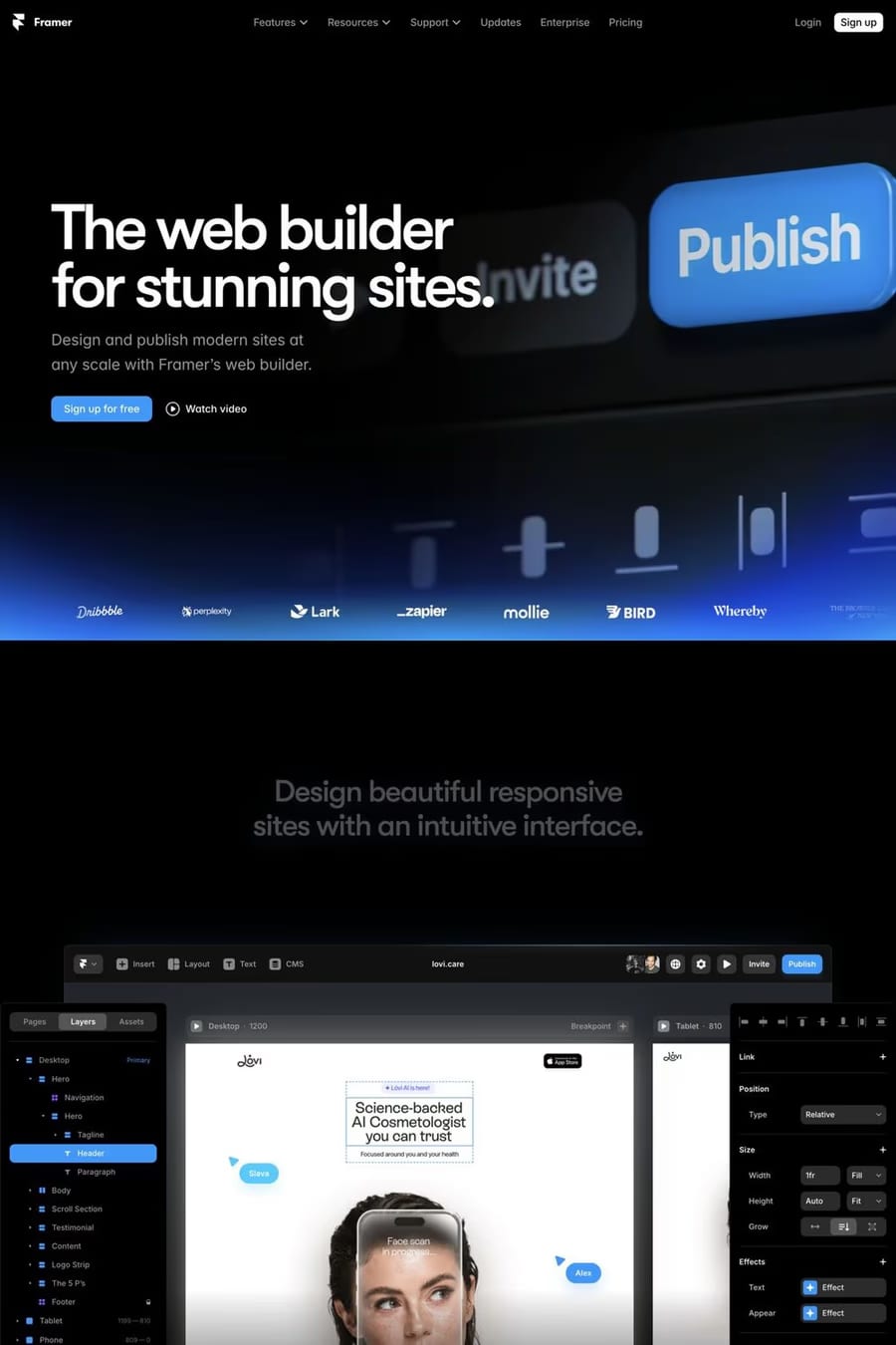 Framer — landing website screenshot