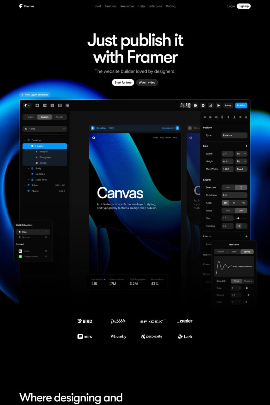 Framer — landing website screenshot