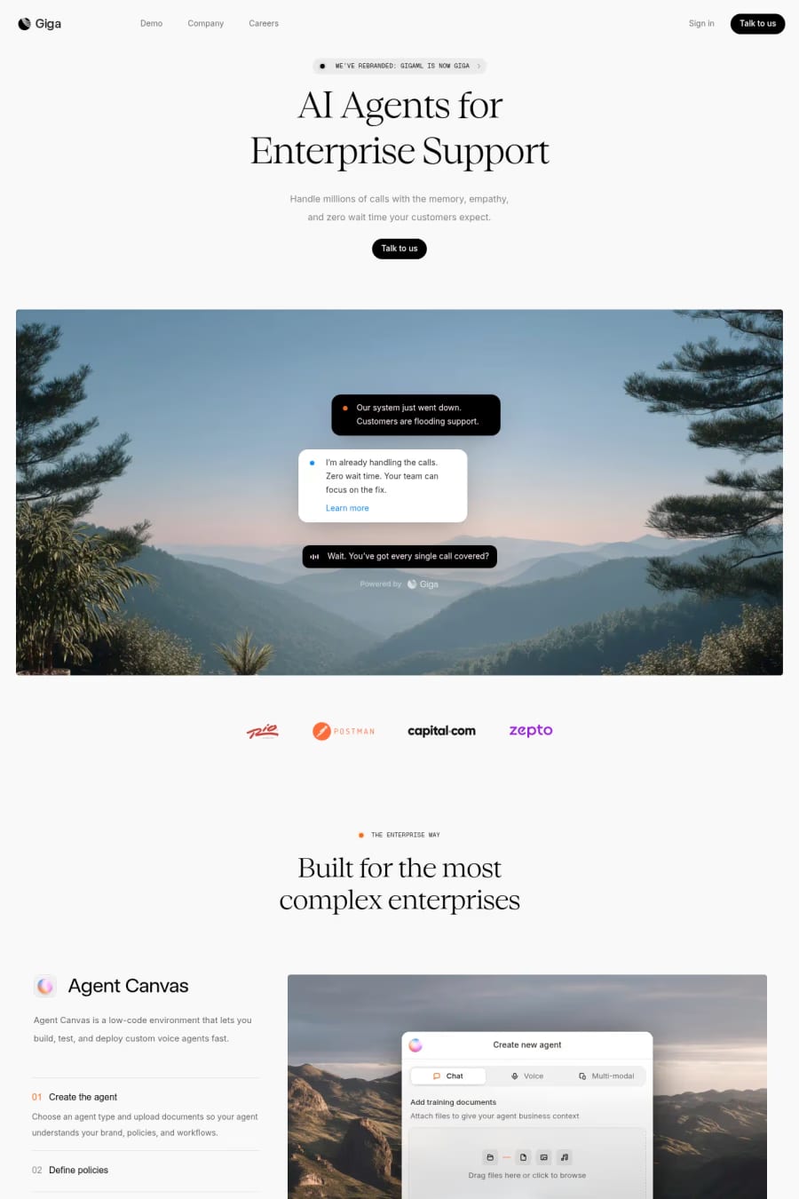 Giga — screenshot of a clean, techy AI landing page in white and light grey