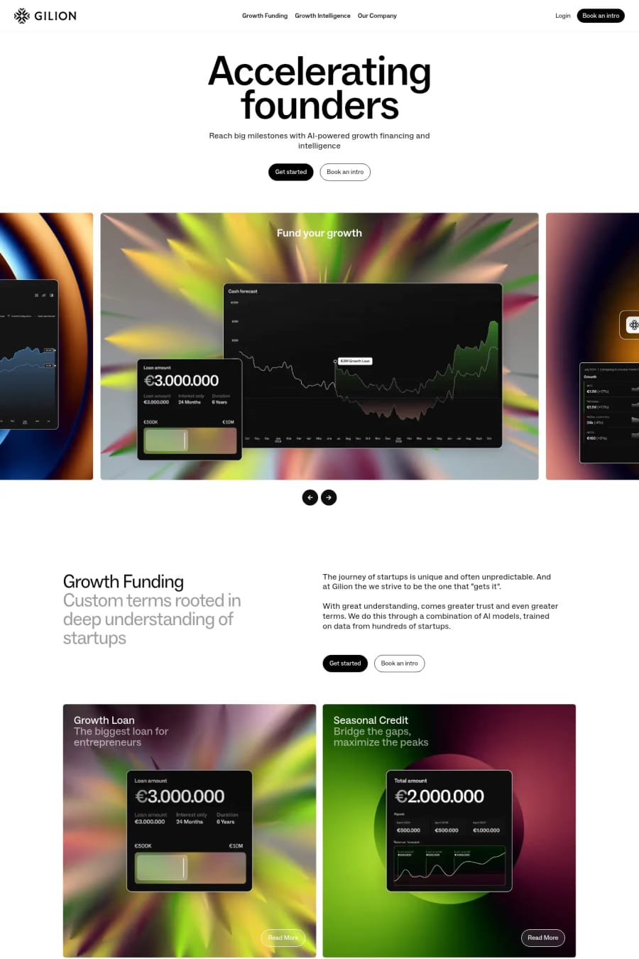 Gilion — screenshot of a marketing landing page in light grey and orange, with mesh gradients and patterns