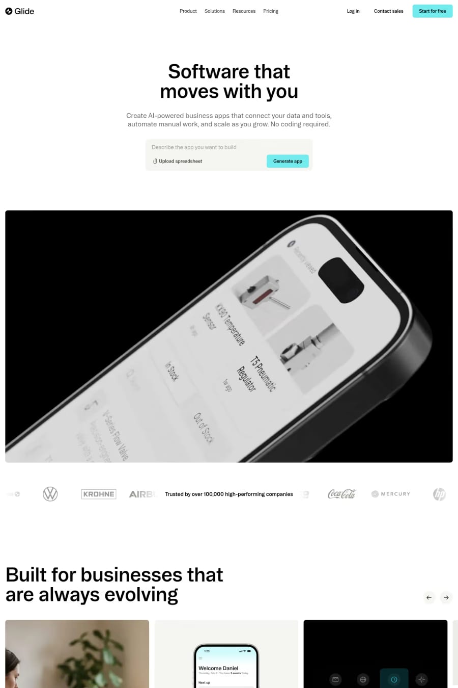 Glide — landing website screenshot