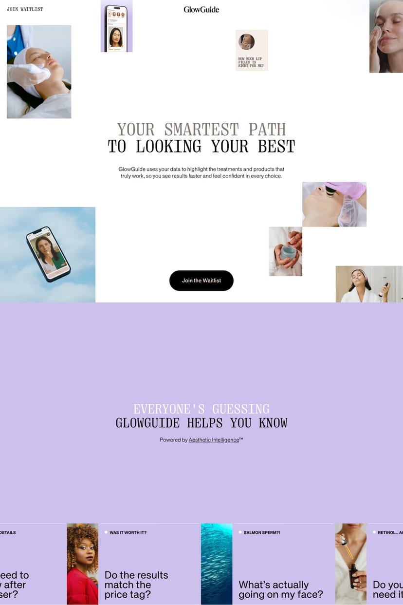 GlowGuide — screenshot of a waitlist page