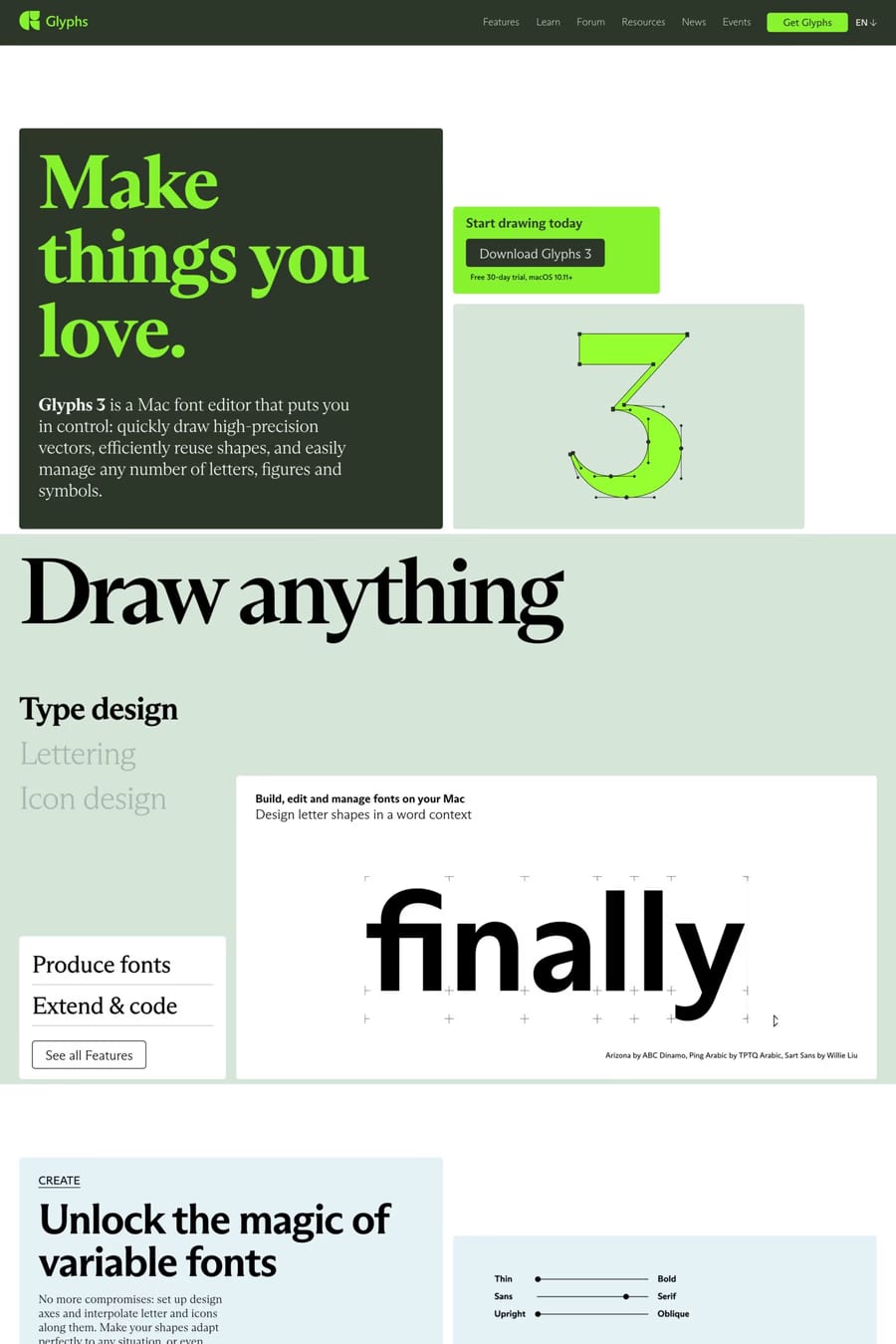 Glyphs — landing website screenshot