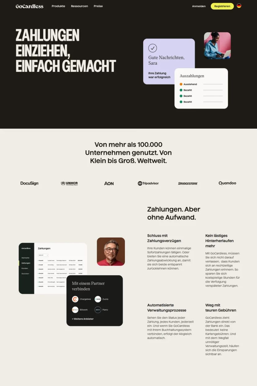 GoCardless — screenshot of a landing page
