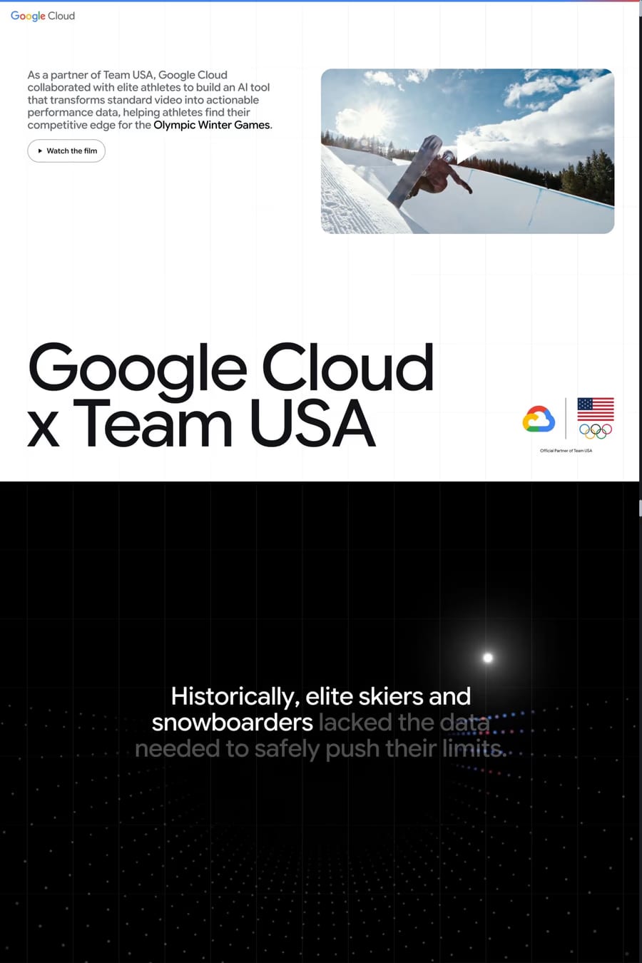 Google Cloud x Team USA — landing website screenshot