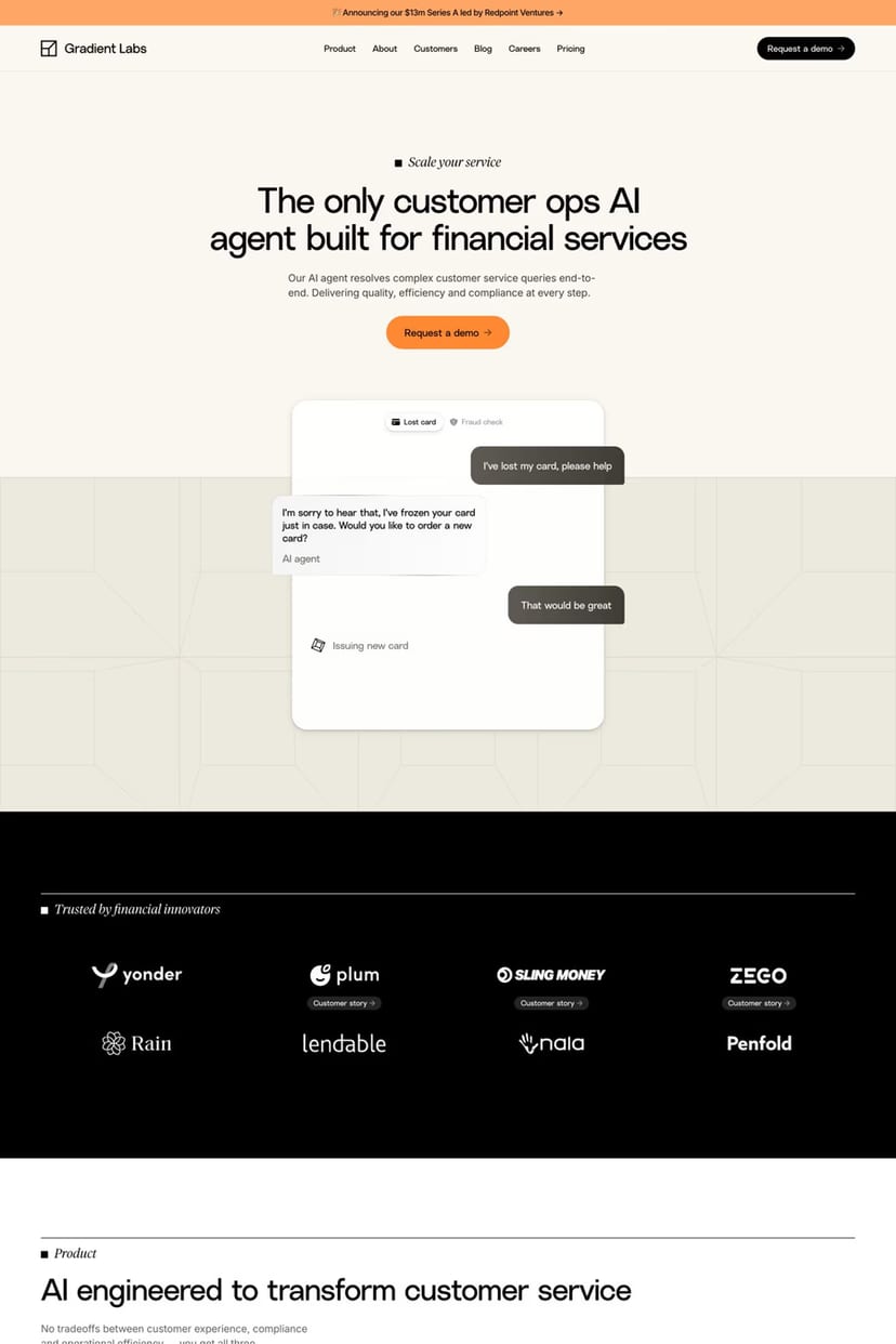 Gradient Labs — screenshot of a landing page