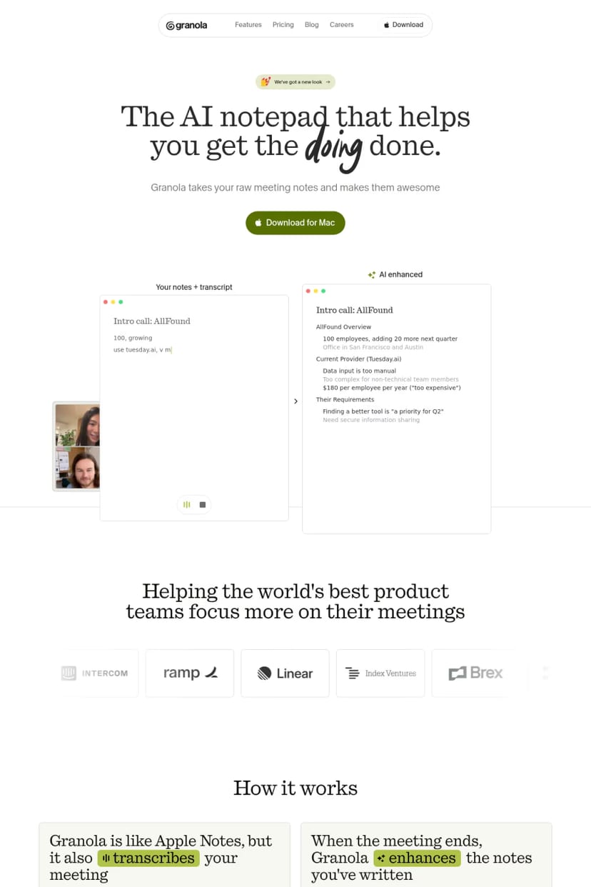 Granola — screenshot of a landing page