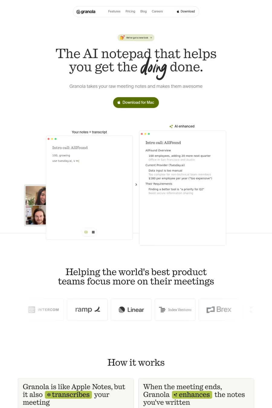Granola — landing website screenshot