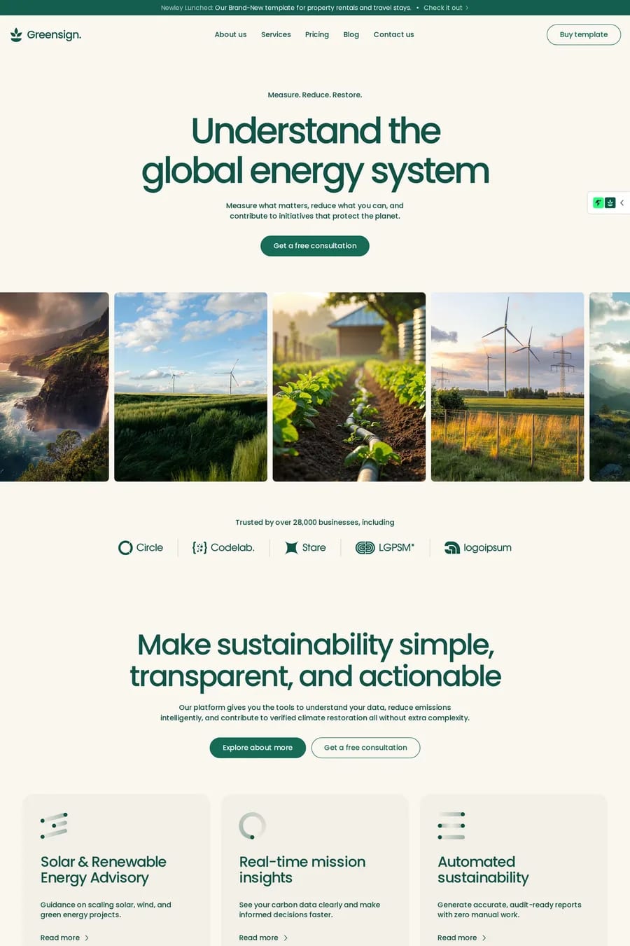 Greensign — landing website template screenshot