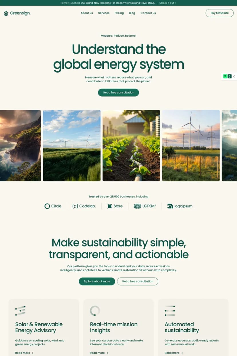 Greensign — screenshot of a landing page template