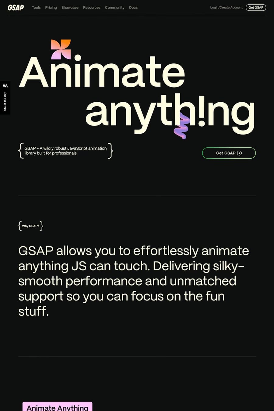 GSAP — landing website screenshot