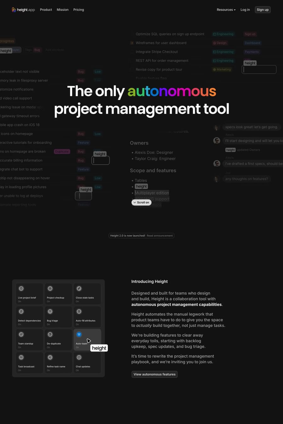 Height — landing website screenshot