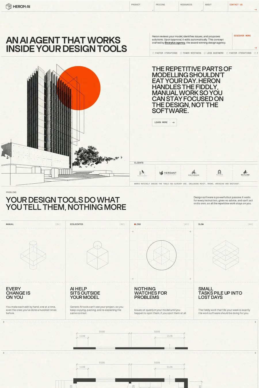Heron AI — screenshot of a typographic AI landing page in beige and black