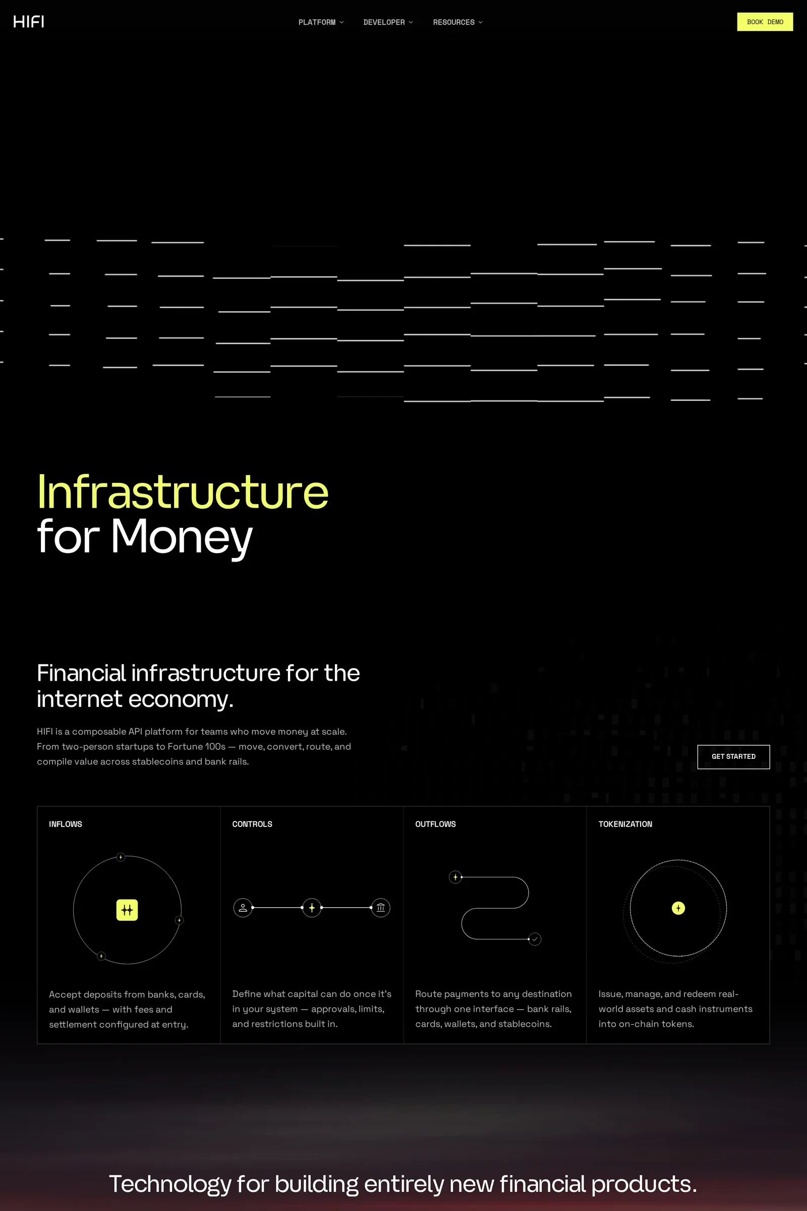 HIFI — screenshot of a minimal finance landing page in white and light grey