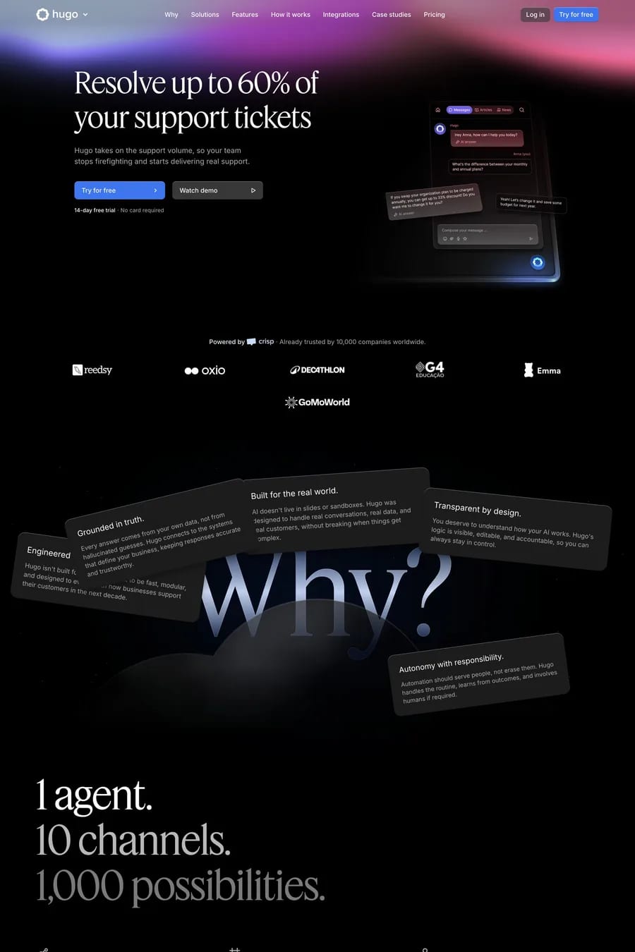 Hugo — landing website screenshot