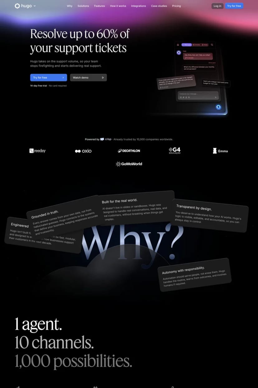 Hugo — screenshot of a landing page