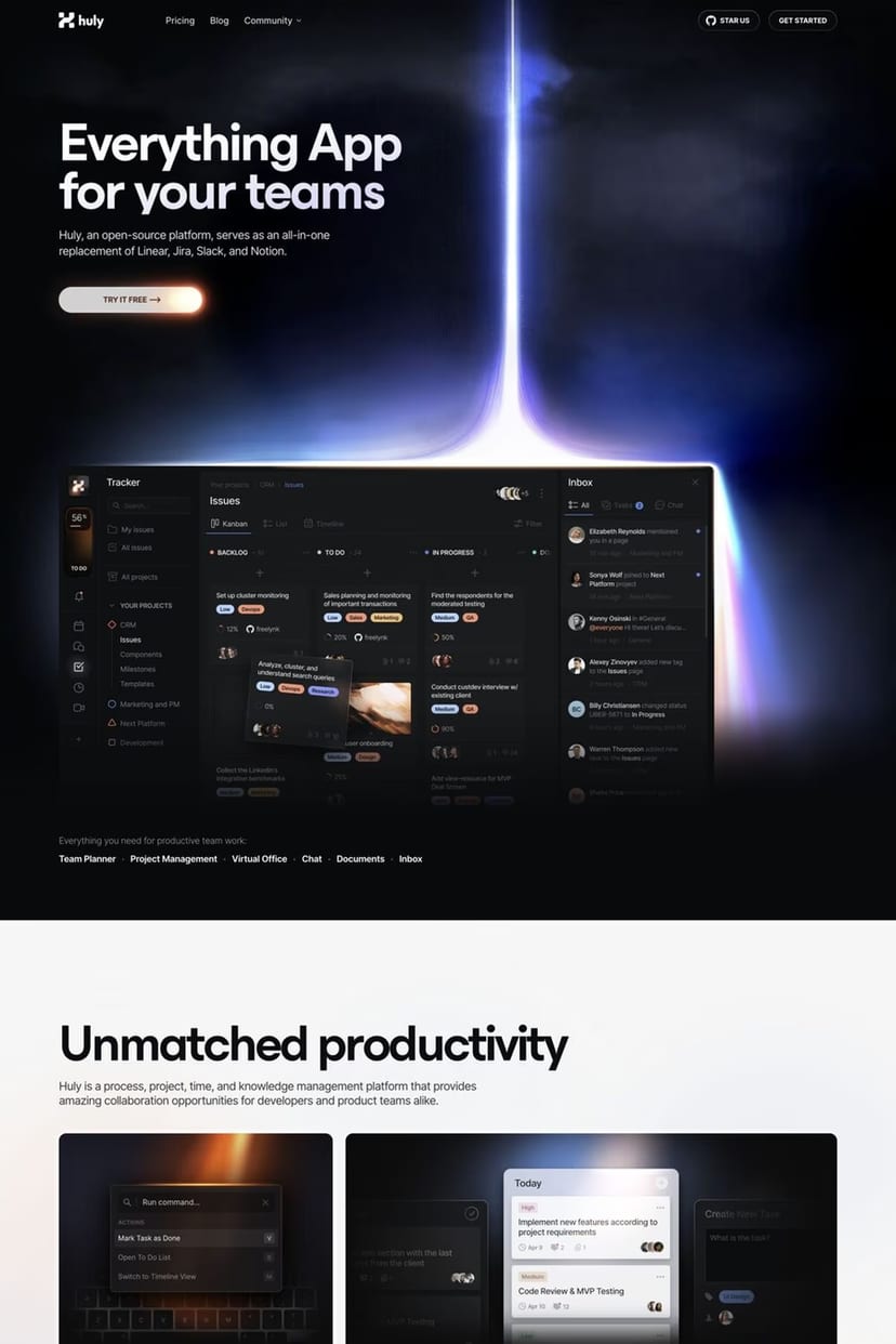 Huly — screenshot of a landing page